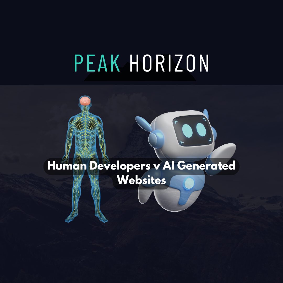 Graphic showing a human and a Cute Robot with the title Human Developers vs AI Generated Websites